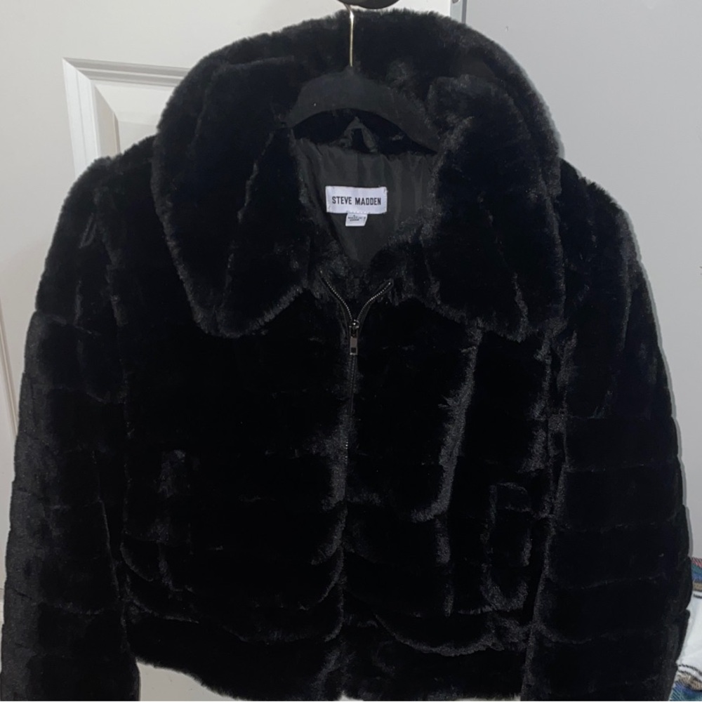 Steve Madden Plush Black Fur Coat